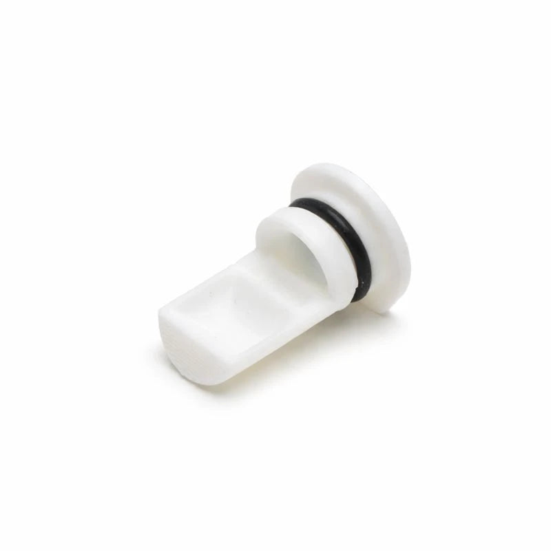 White Test Tube Feeding Dish plug with a black rubber O-ring, showing the small recessed feeding dish